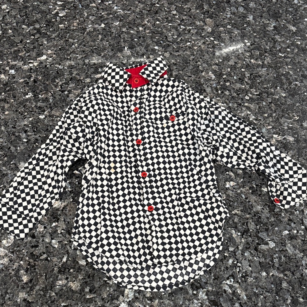 Esprit Kids Black and White Checkered Shirt with Red Buttons